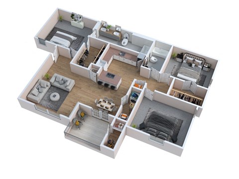 Floor plan for 3 beds, 2 baths, 1156 sqft